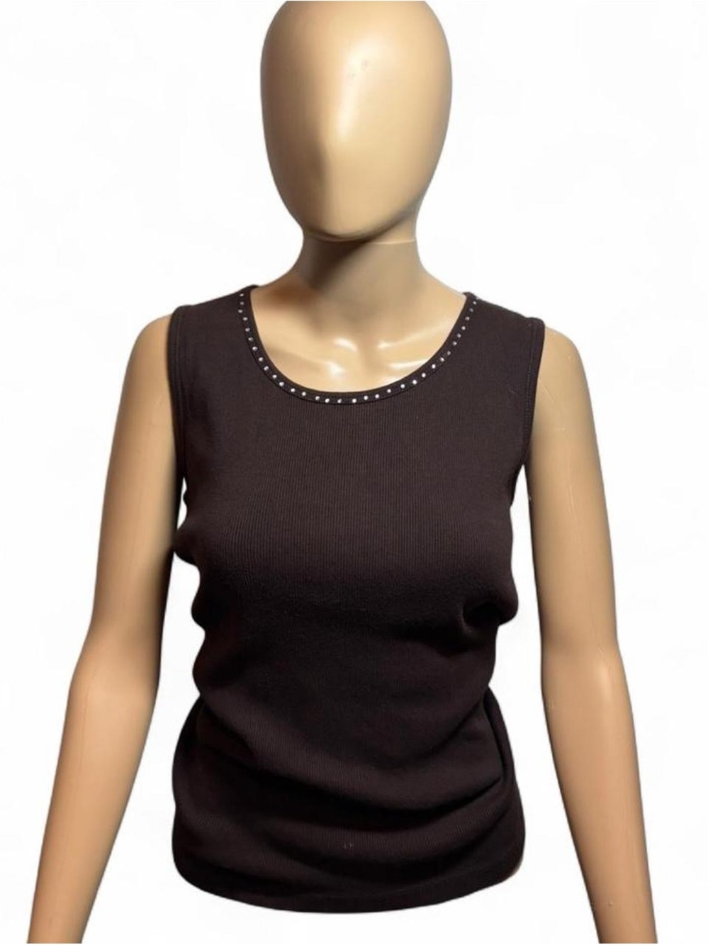 Carolyn Taylor Brown Studded Scoop Neck Tank